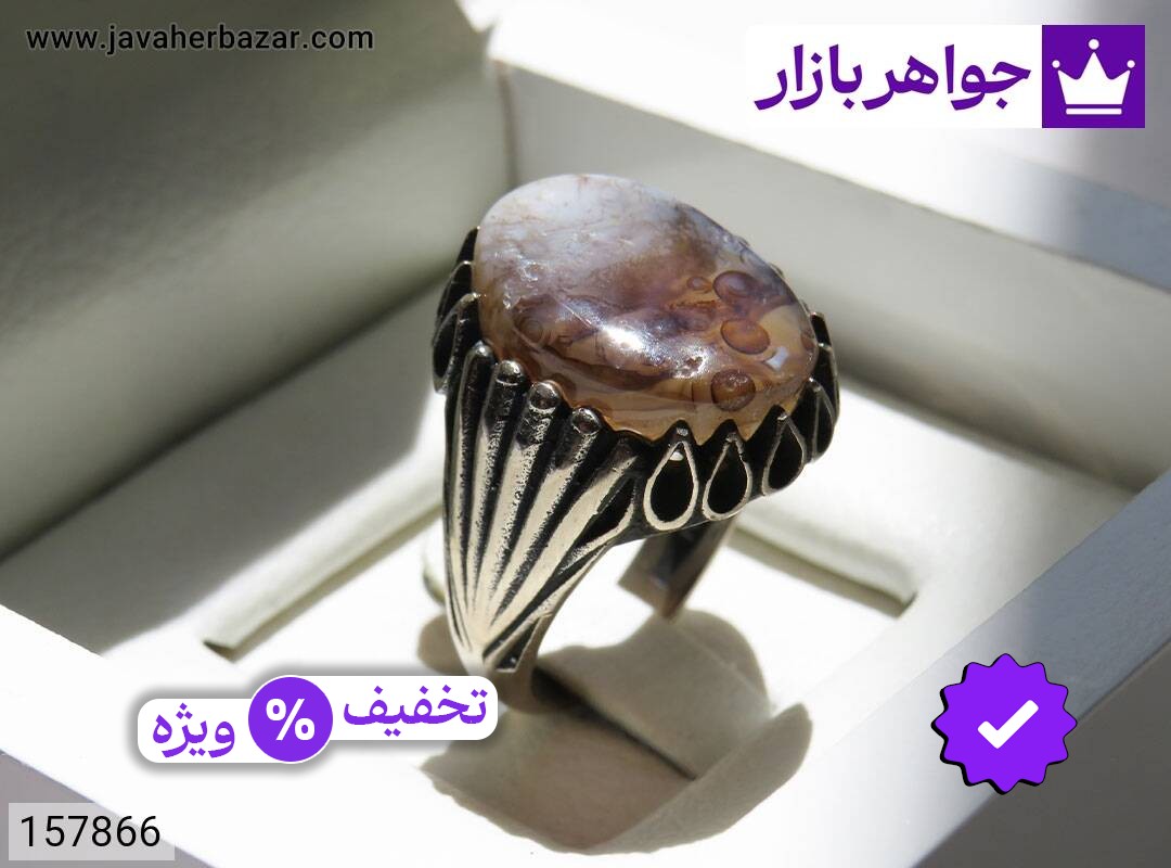 انگشتر نقره روس عقیق شجر خاص مردانه [غیرنقره]
